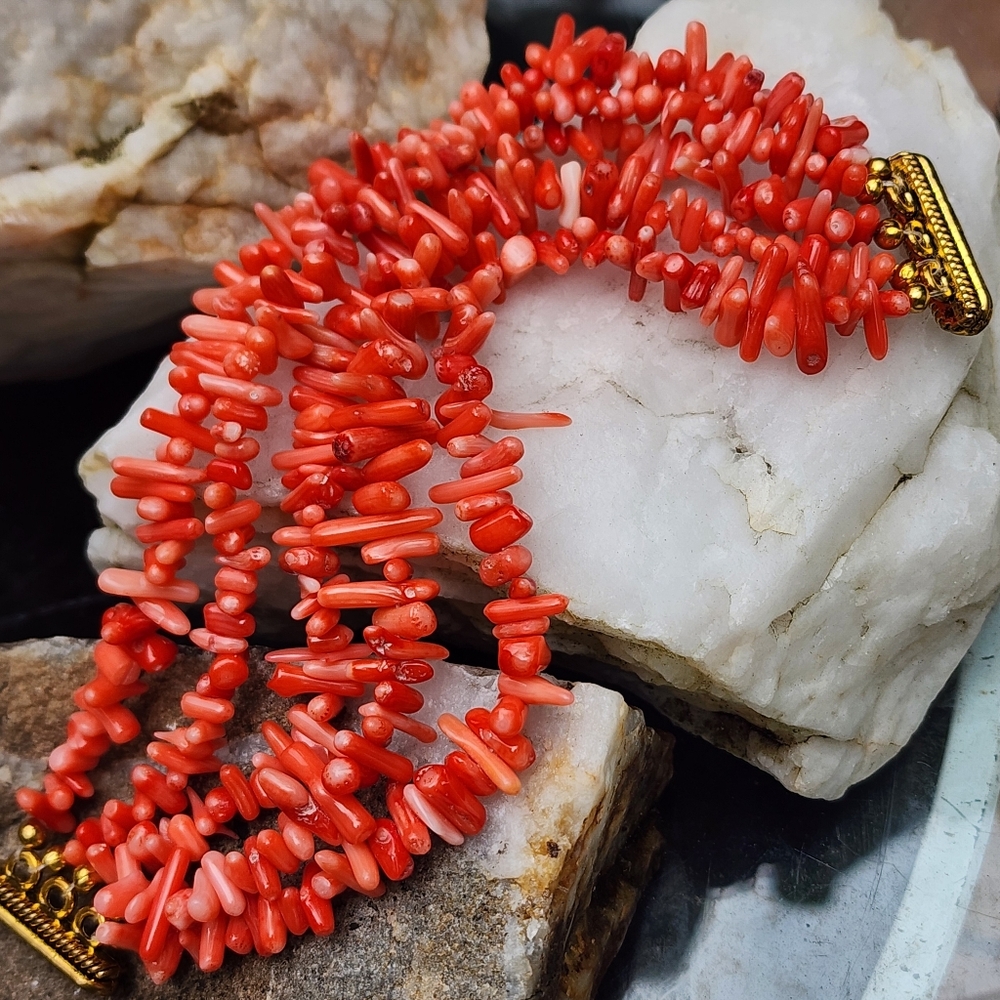 Rose Coral Bracelet Stacking Natural Stones 5 with Magnetic Gold Clasp
